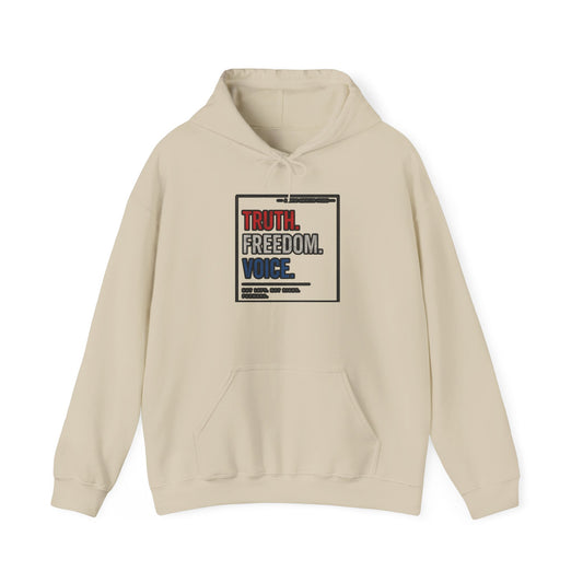 Hoodie — "Truth. Freedom. Voice." Minimalist Statement Pullover