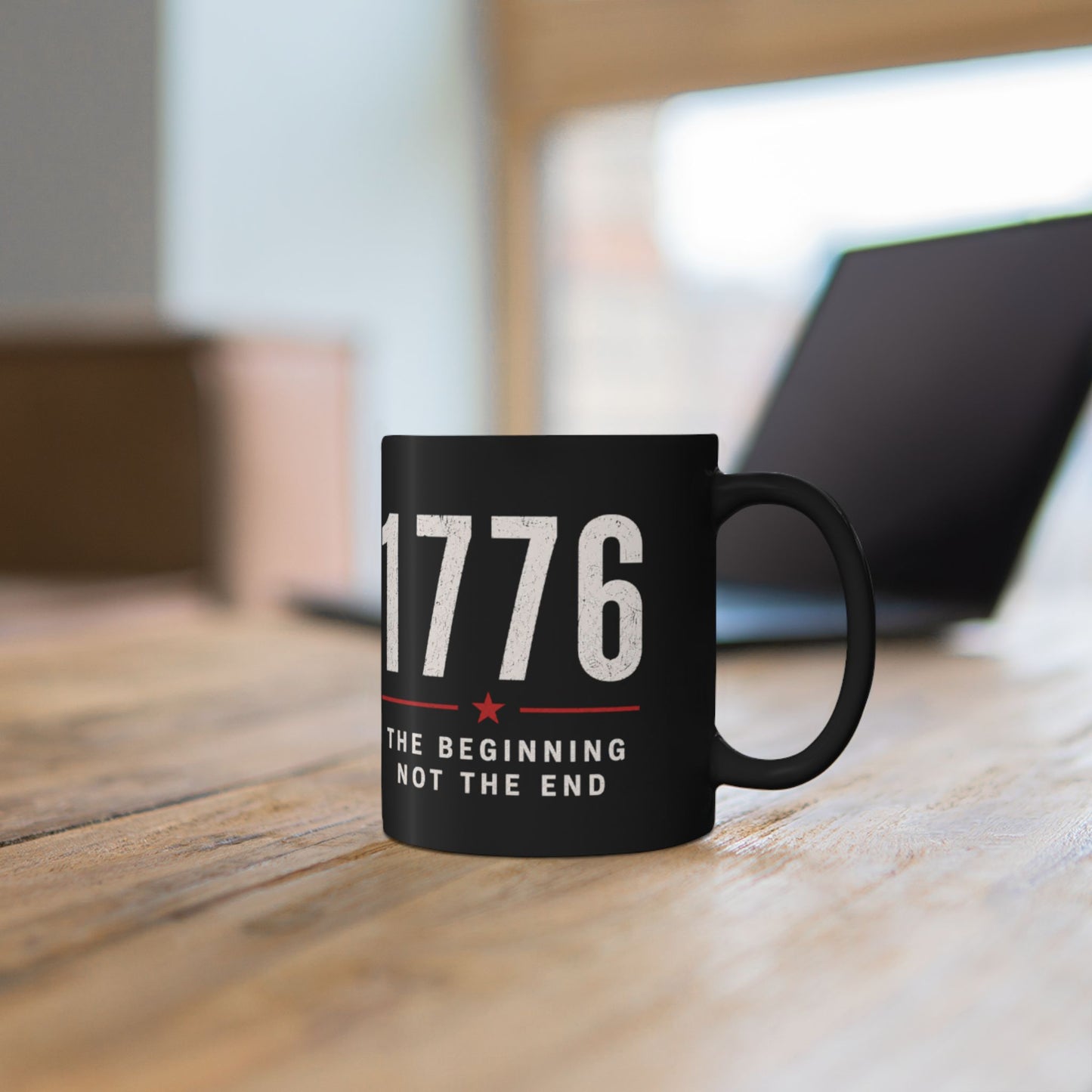 1776 Black Mug – 'The Beginning Not The End' Patriotic Coffee Cup