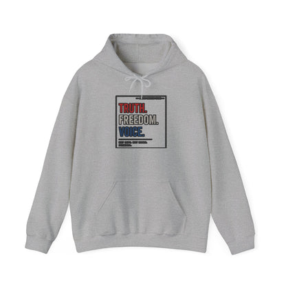 Hoodie — "Truth. Freedom. Voice." Minimalist Statement Pullover