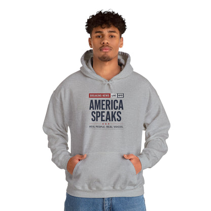 America Speaks Hoodie — 'Breaking News Live' Logo Pullover