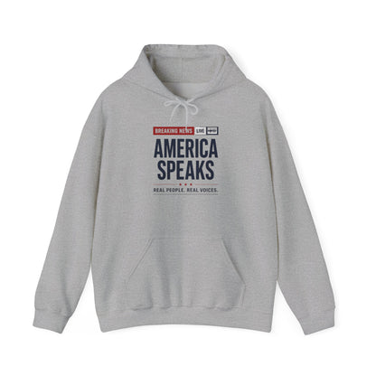 America Speaks Hoodie — 'Breaking News Live' Logo Pullover