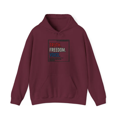 Hoodie — "Truth. Freedom. Voice." Minimalist Statement Pullover