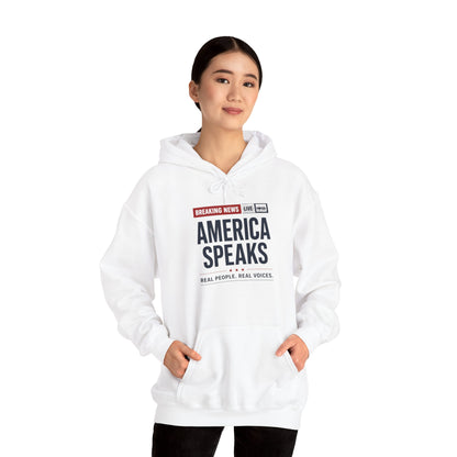 America Speaks Hoodie — 'Breaking News Live' Logo Pullover