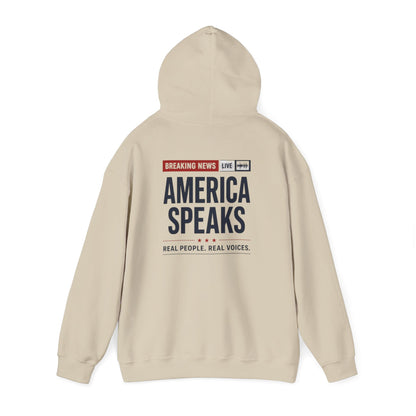 America Speaks Hoodie — 'Breaking News Live' Logo Pullover