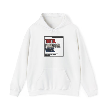 Hoodie — "Truth. Freedom. Voice." Minimalist Statement Pullover
