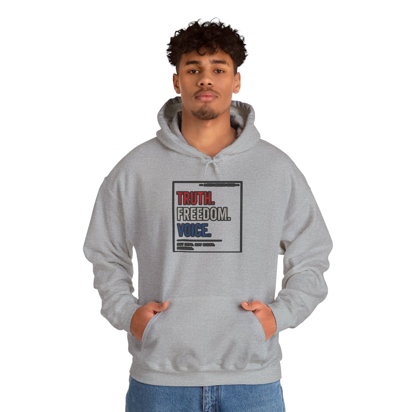 Hoodie — "Truth. Freedom. Voice." Minimalist Statement Pullover