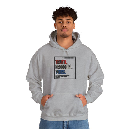 Hoodie — "Truth. Freedom. Voice." Minimalist Statement Pullover