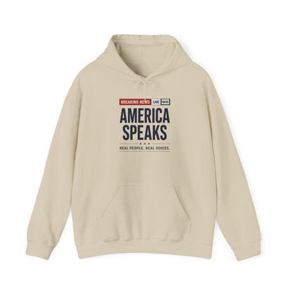 America Speaks Hoodie — 'Breaking News Live' Logo Pullover