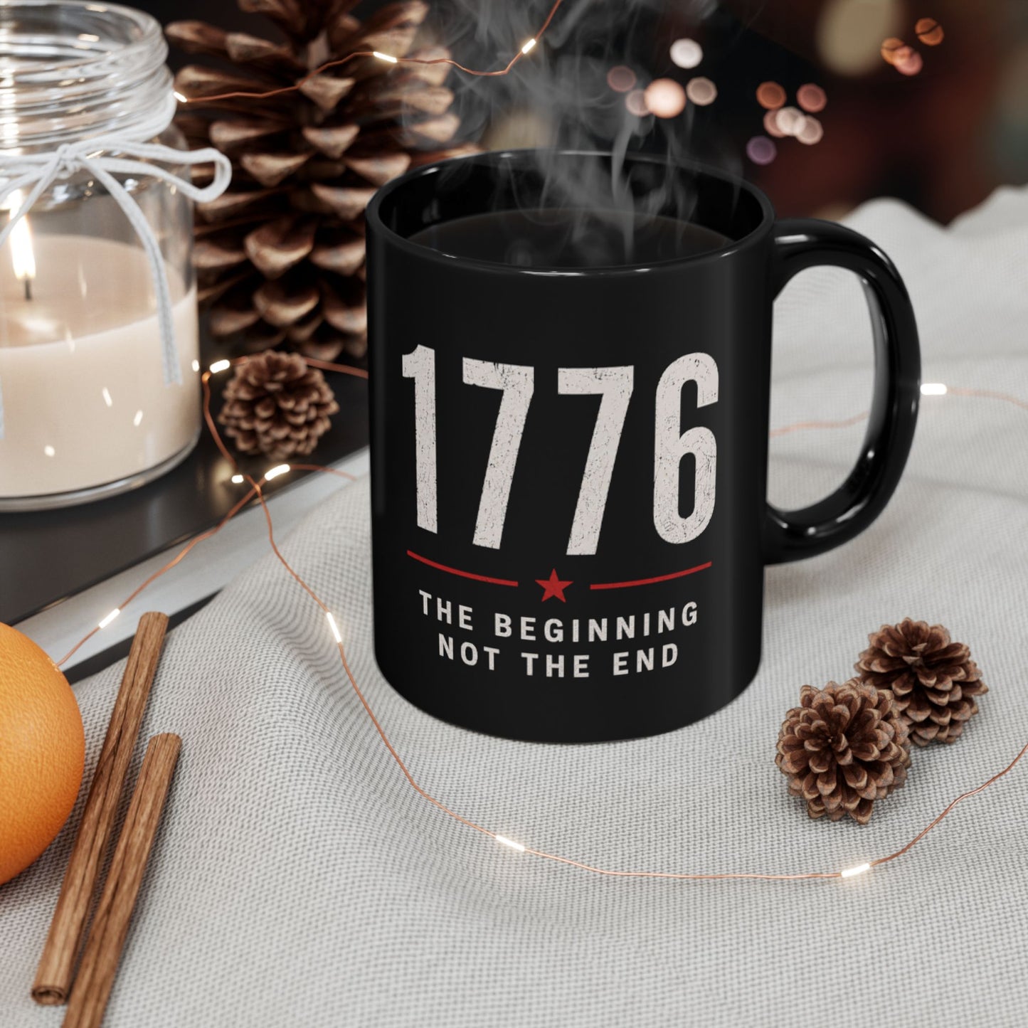 1776 Black Mug – 'The Beginning Not The End' Patriotic Coffee Cup