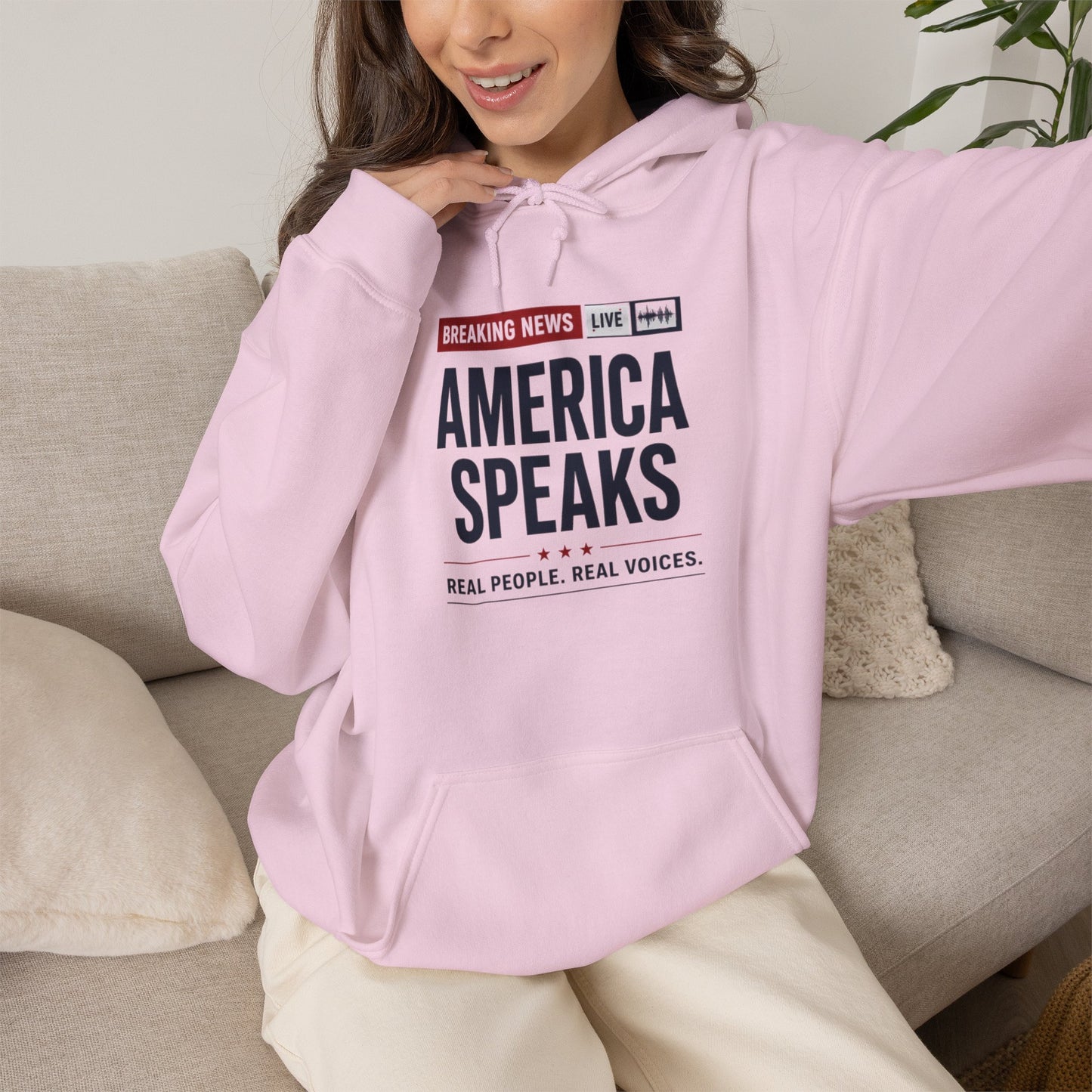 America Speaks Hoodie — 'Breaking News Live' Logo Pullover