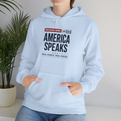 America Speaks Hoodie — 'Breaking News Live' Logo Pullover