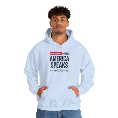 America Speaks Hoodie — 'Breaking News Live' Logo Pullover