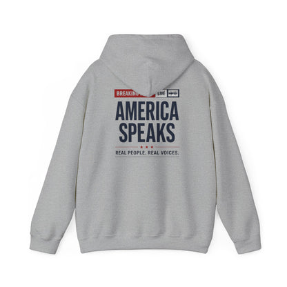 America Speaks Hoodie — 'Breaking News Live' Logo Pullover