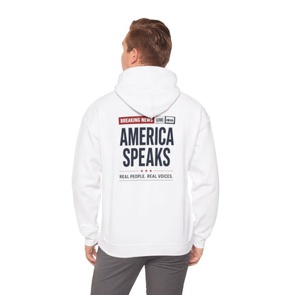 America Speaks Hoodie — 'Breaking News Live' Logo Pullover
