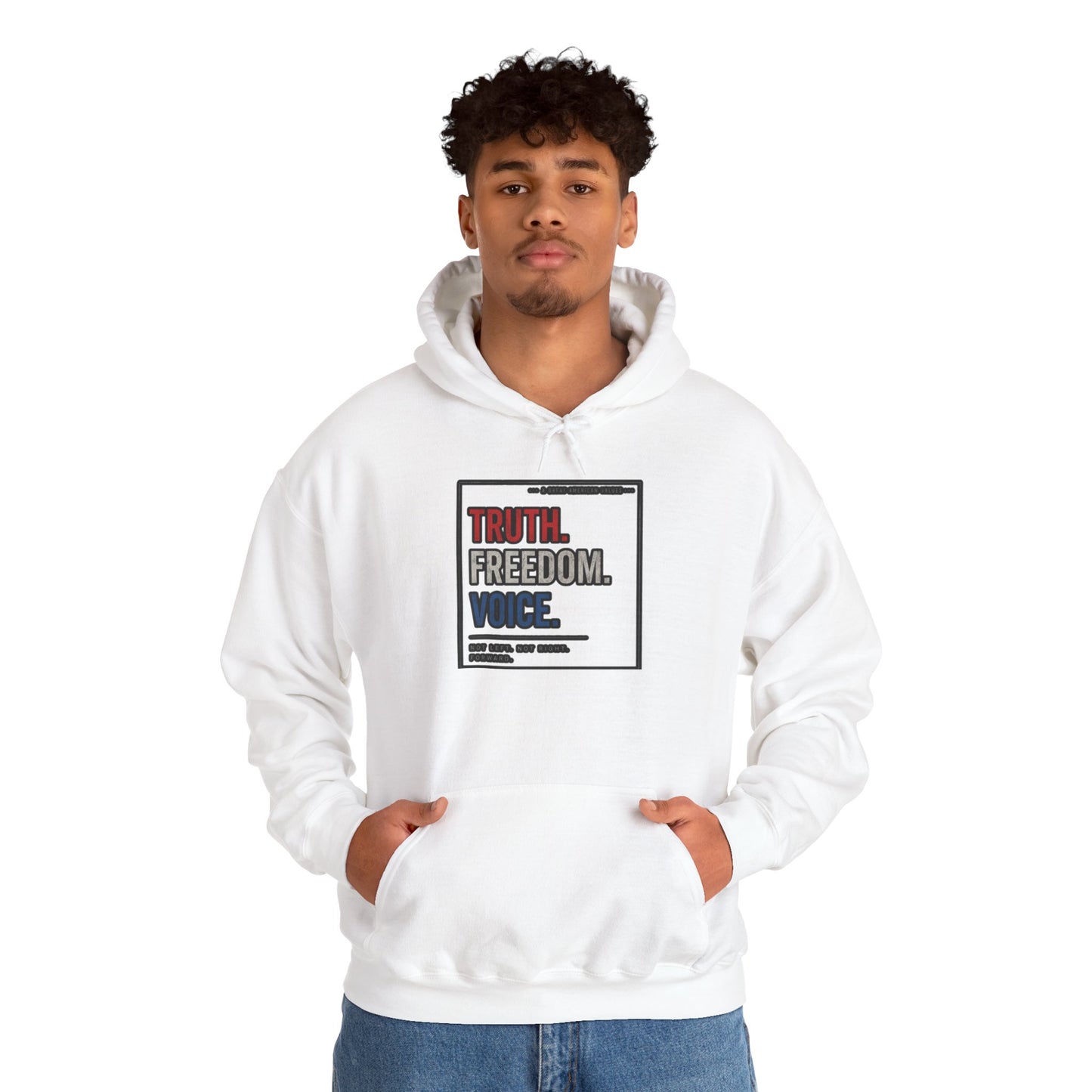 Hoodie — "Truth. Freedom. Voice." Minimalist Statement Pullover