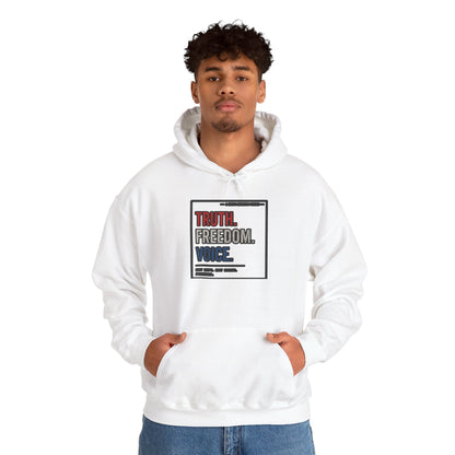 Hoodie — "Truth. Freedom. Voice." Minimalist Statement Pullover