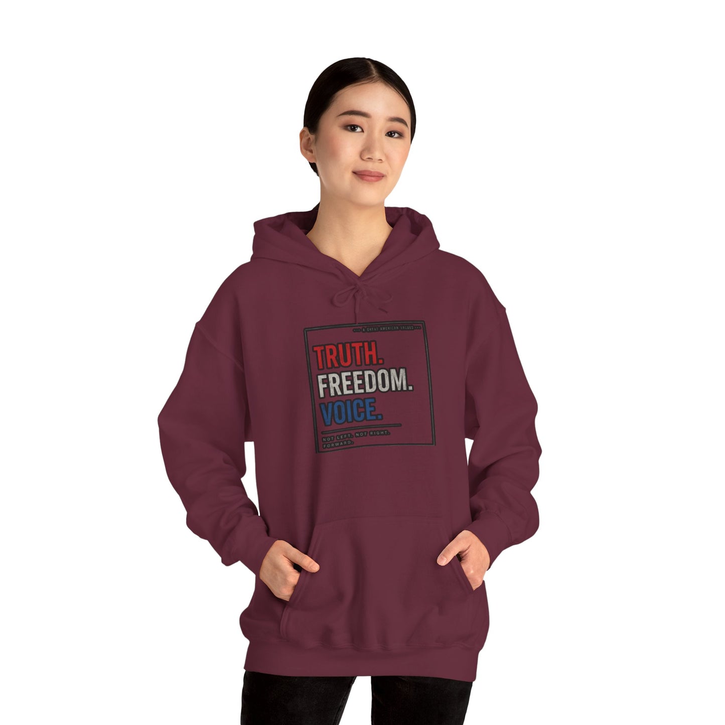 Hoodie — "Truth. Freedom. Voice." Minimalist Statement Pullover