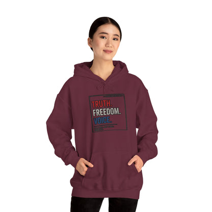 Hoodie — "Truth. Freedom. Voice." Minimalist Statement Pullover