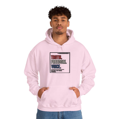Hoodie — "Truth. Freedom. Voice." Minimalist Statement Pullover
