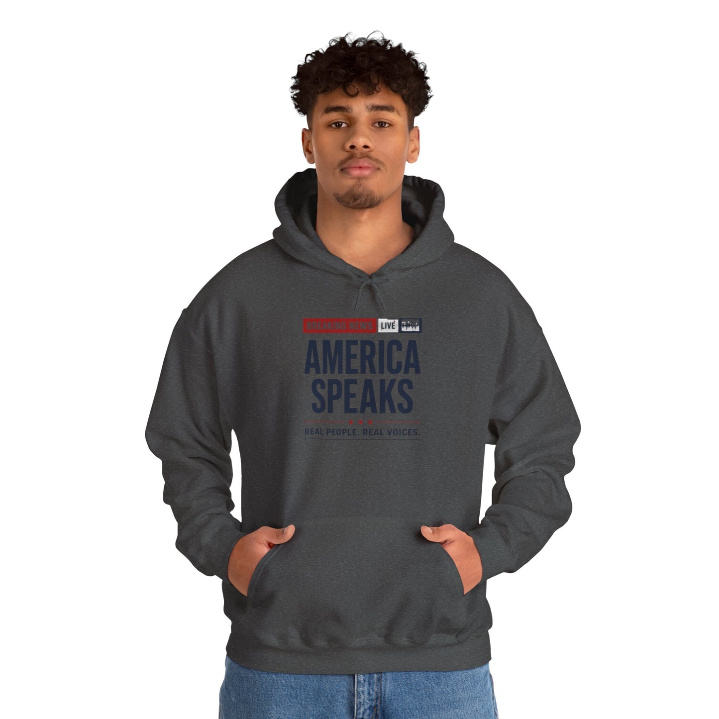 America Speaks Hoodie — 'Breaking News Live' Logo Pullover