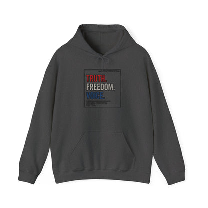 Hoodie — "Truth. Freedom. Voice." Minimalist Statement Pullover