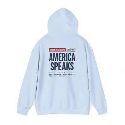 America Speaks Hoodie — 'Breaking News Live' Logo Pullover