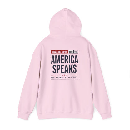 America Speaks Hoodie — 'Breaking News Live' Logo Pullover