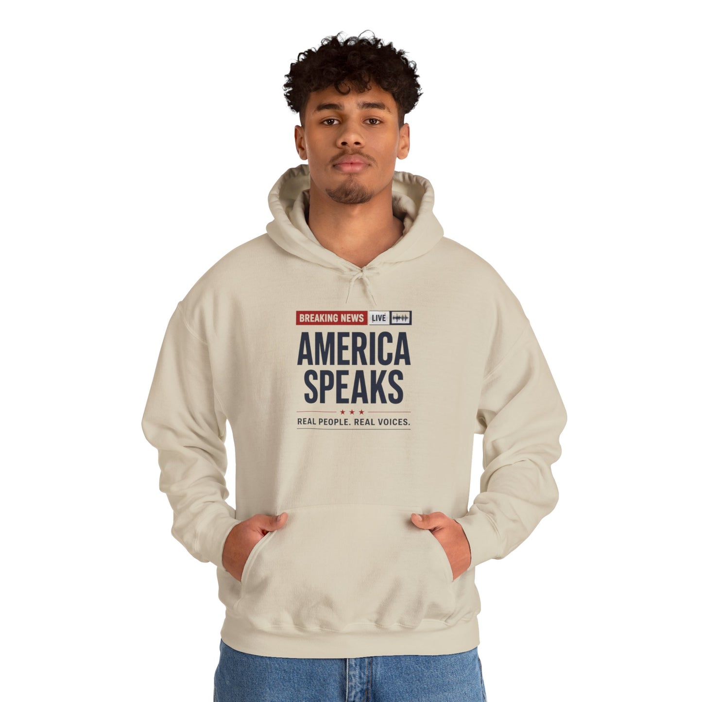 America Speaks Hoodie — 'Breaking News Live' Logo Pullover