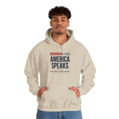 America Speaks Hoodie — 'Breaking News Live' Logo Pullover