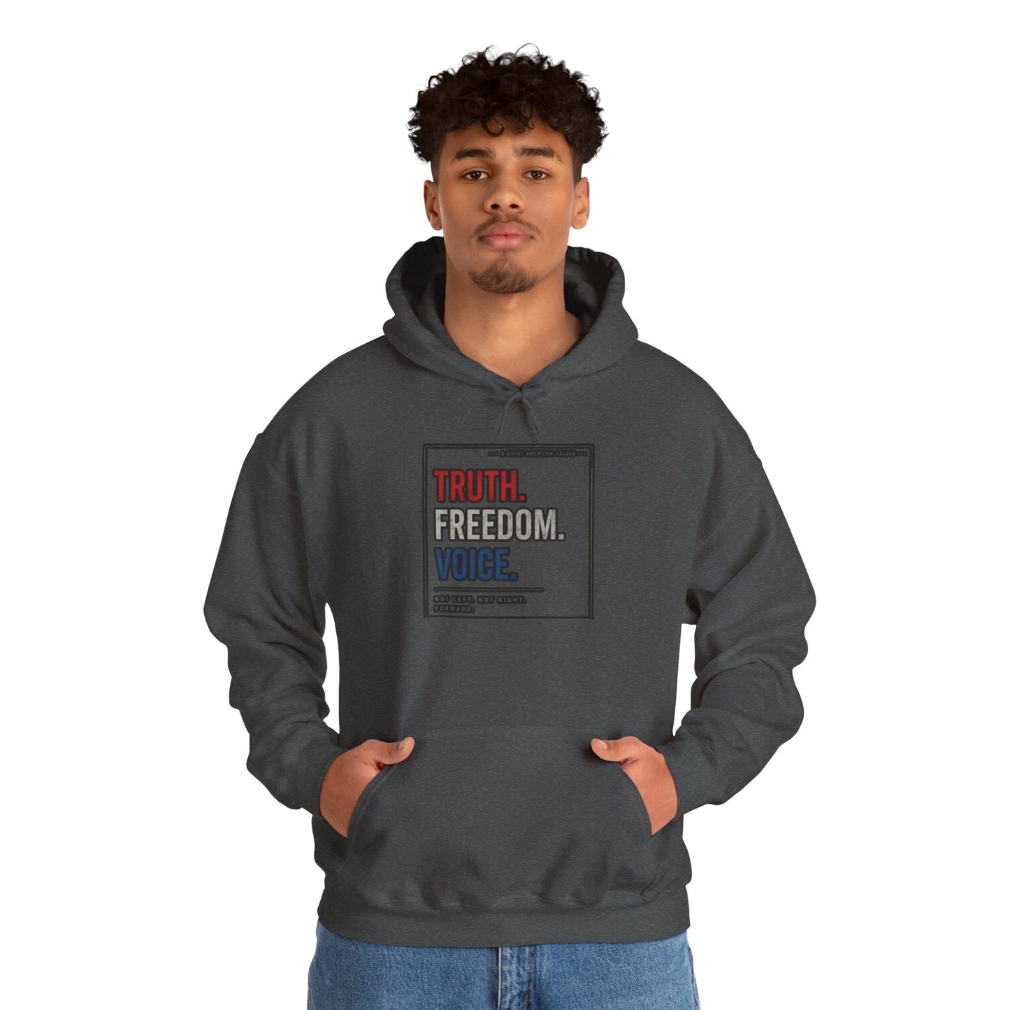 Hoodie — "Truth. Freedom. Voice." Minimalist Statement Pullover