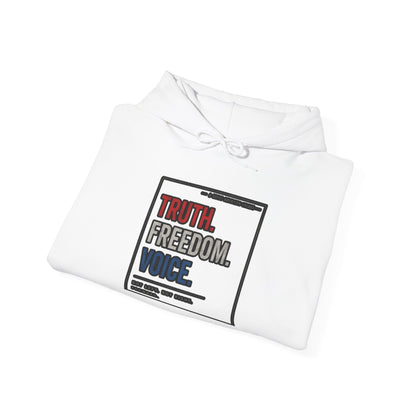 Hoodie — "Truth. Freedom. Voice." Minimalist Statement Pullover