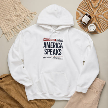 America Speaks Hoodie — 'Breaking News Live' Logo Pullover