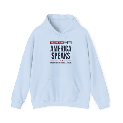 America Speaks Hoodie — 'Breaking News Live' Logo Pullover