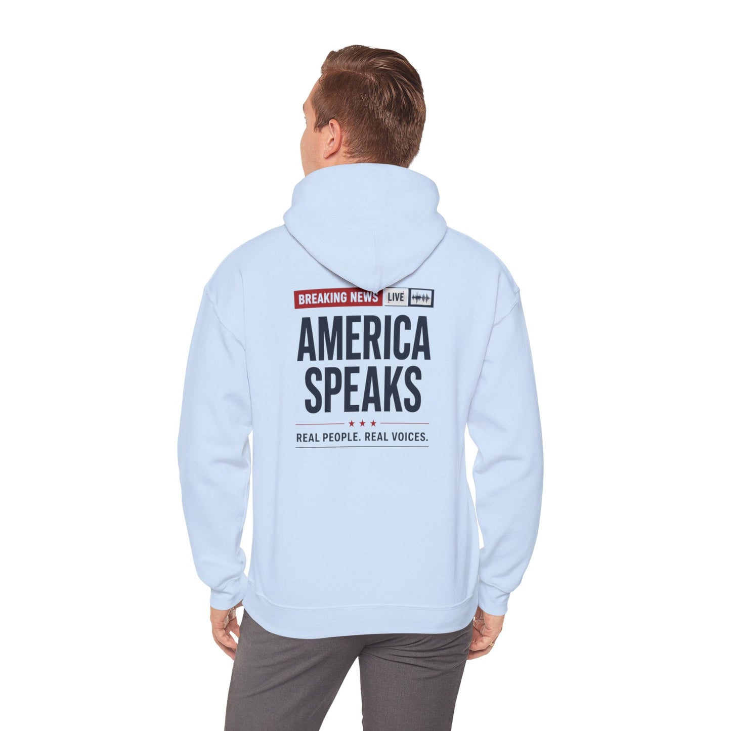 America Speaks Hoodie — 'Breaking News Live' Logo Pullover