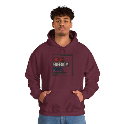 Hoodie — "Truth. Freedom. Voice." Minimalist Statement Pullover