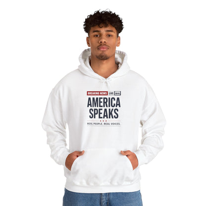 America Speaks Hoodie — 'Breaking News Live' Logo Pullover