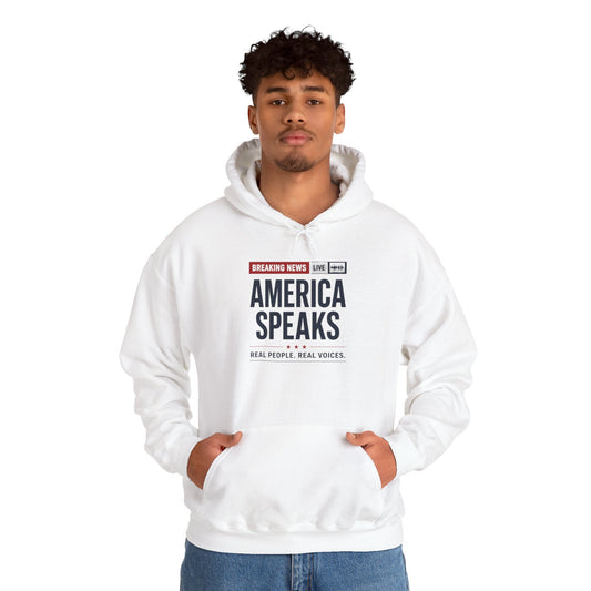 America Speaks Hoodie — 'Breaking News Live' Logo Pullover