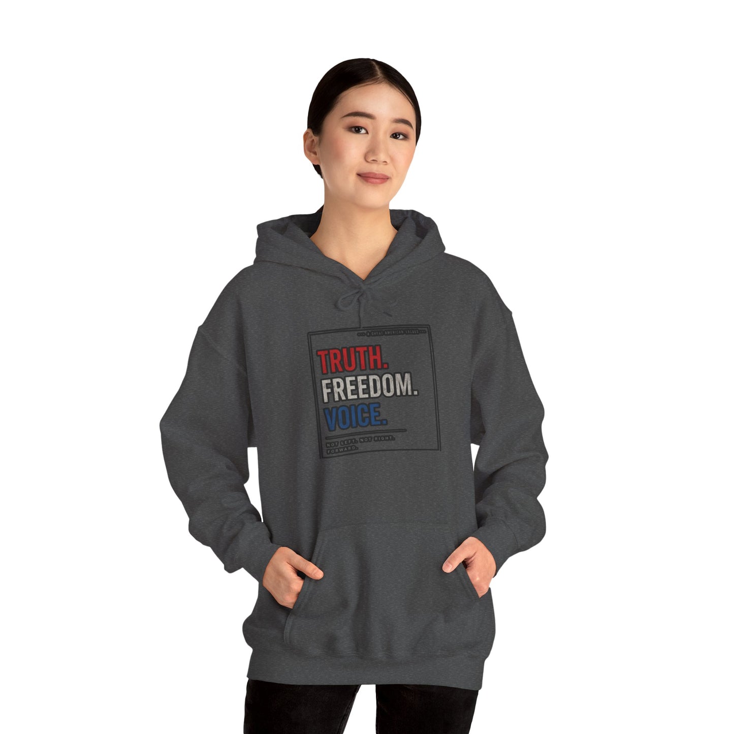 Hoodie — "Truth. Freedom. Voice." Minimalist Statement Pullover
