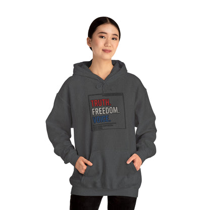 Hoodie — "Truth. Freedom. Voice." Minimalist Statement Pullover