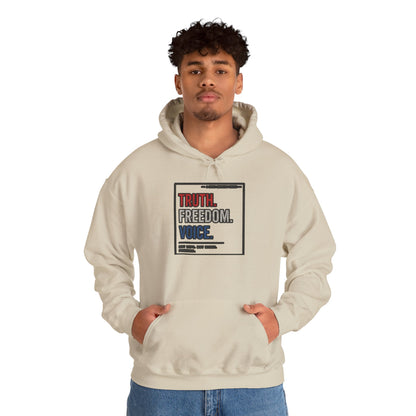 Hoodie — "Truth. Freedom. Voice." Minimalist Statement Pullover